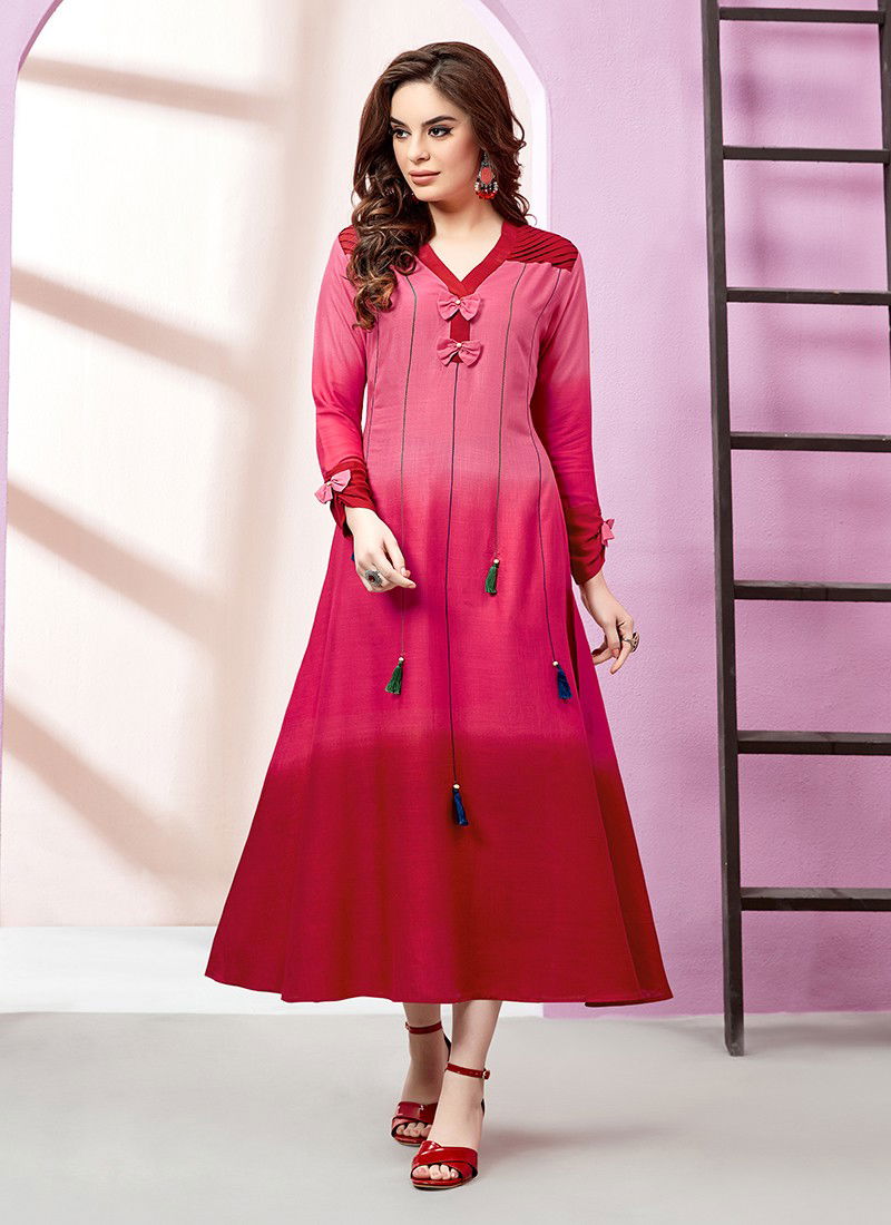 SAIRA vol 2 Latest Fancy Designer Ethnic Wear Rayon Slub And Shaded With Embroidery And Hand Work Kurti Collection
